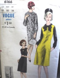 6166 VOGUE 60S COLLAR SHIFT DRESS,BLOUSE,JUMPER LABEL PATTERN 12 uncut